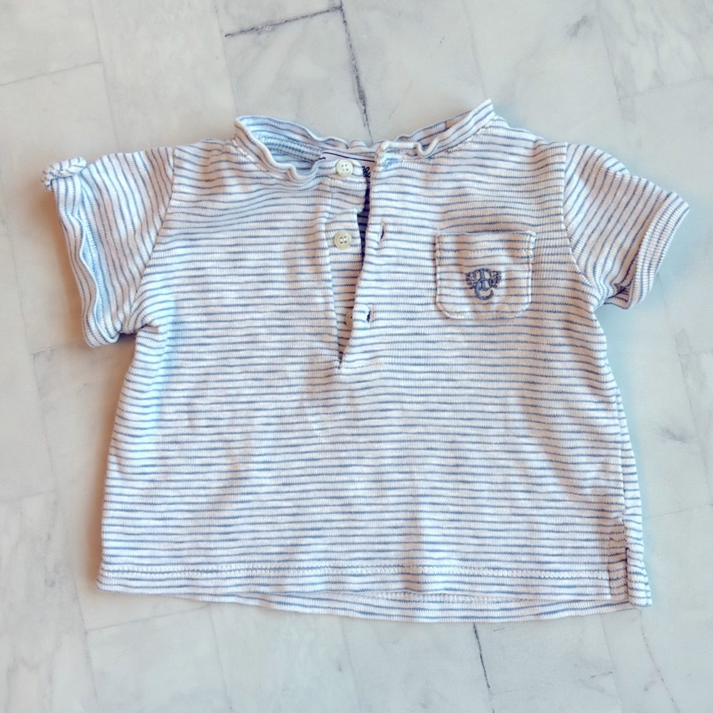 Tartine et Chocolat Blue and White Striped Short Sleeve T-shirt